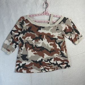 Now N Forever Women Large Top Camouflage Asymmetric Sleeve One Shoulder Pullover